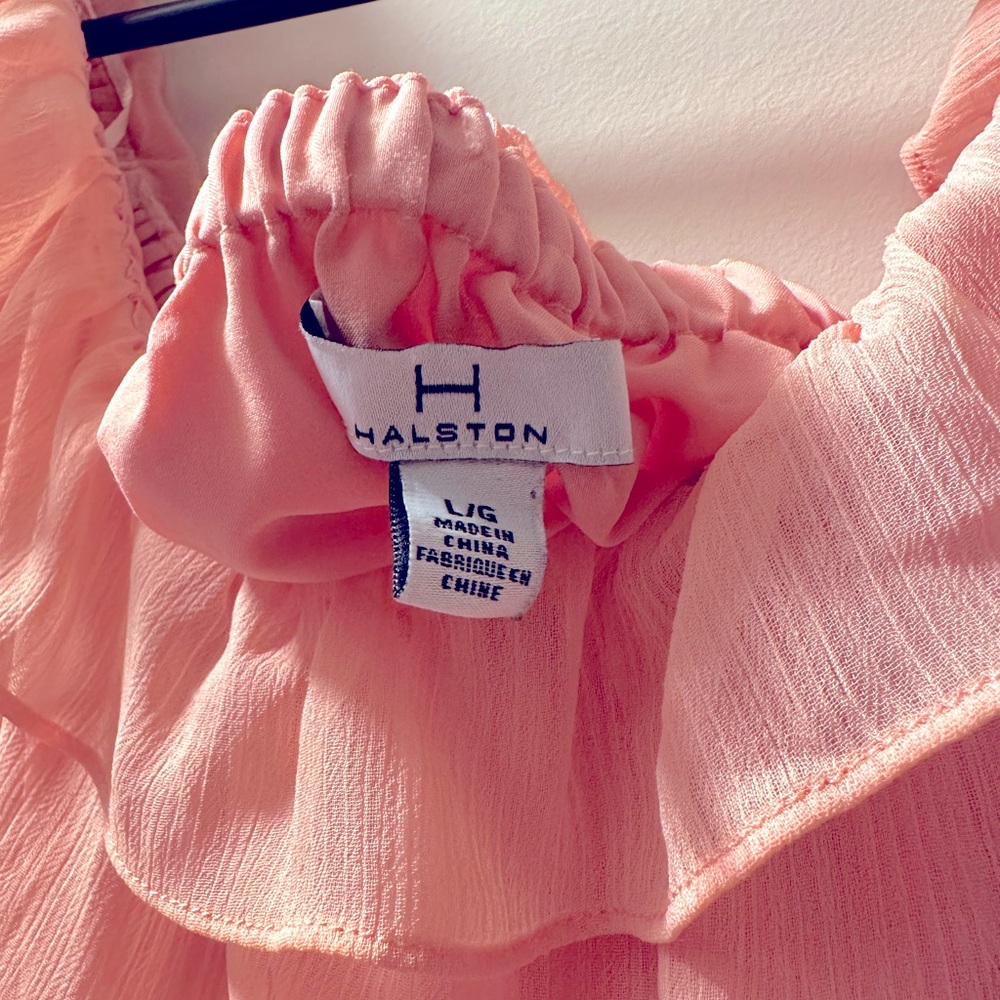 Halston Heritage Peach Ruffle Collar & Tie Bell Sleeve Top - Picture 5 of 6